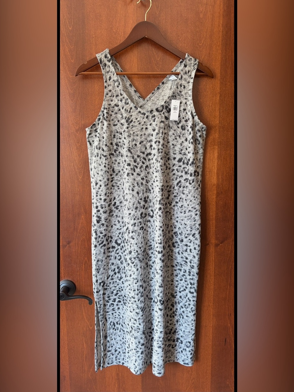 New Old Navy Gray Leopard Print Midi Tank Dress S Petite